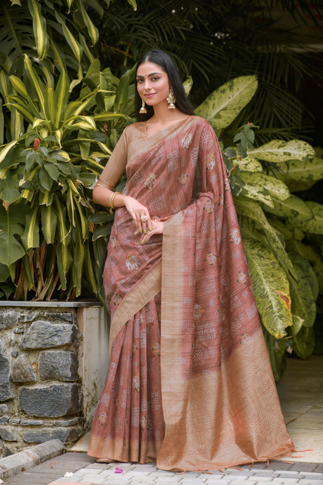 Pure Banarasi Silk Rich Weaved Copper Zari Pallu Saree