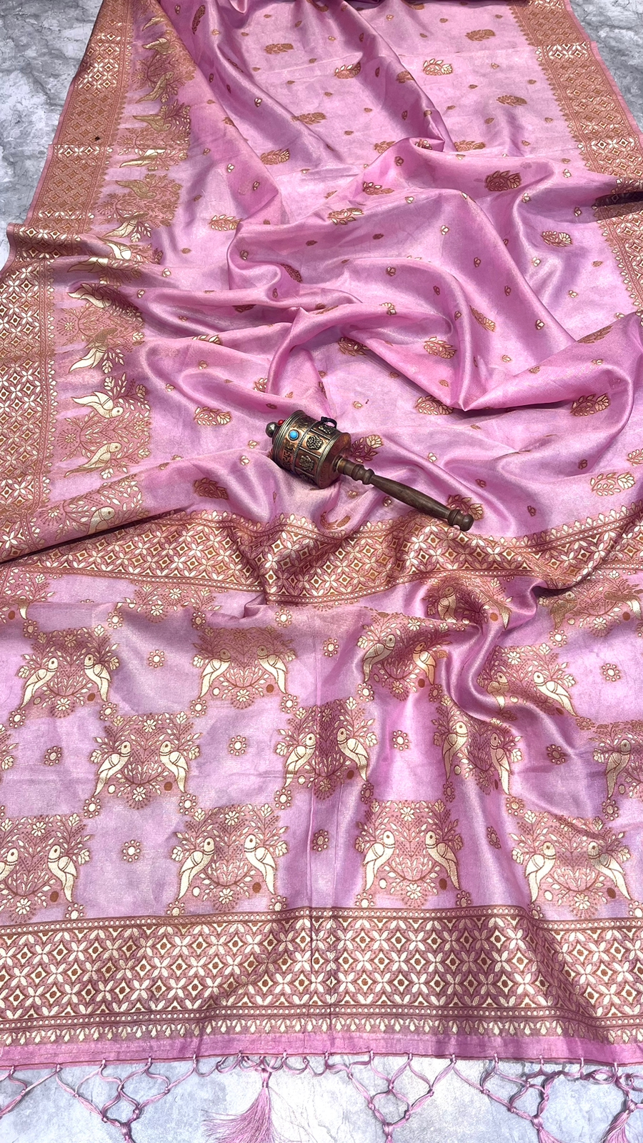 Pure Banarasi Tissue Silk All Over Copper Zari Weaved Saree