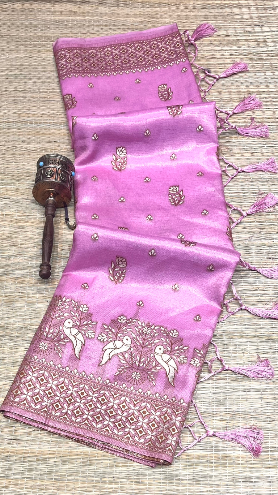 Pure Banarasi Tissue Silk All Over Copper Zari Weaved Saree