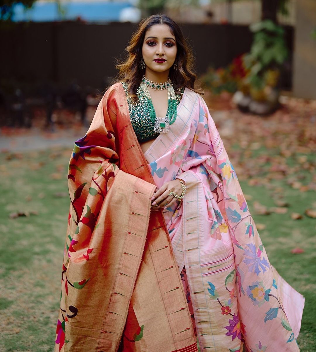 Pink Pure Banarasi Silk Paithani All Over Zari Weaved Sarees