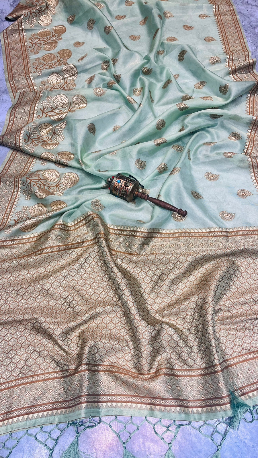 Pure Banarasi Tissue Silk All Over Copper Zari Weaved Saree