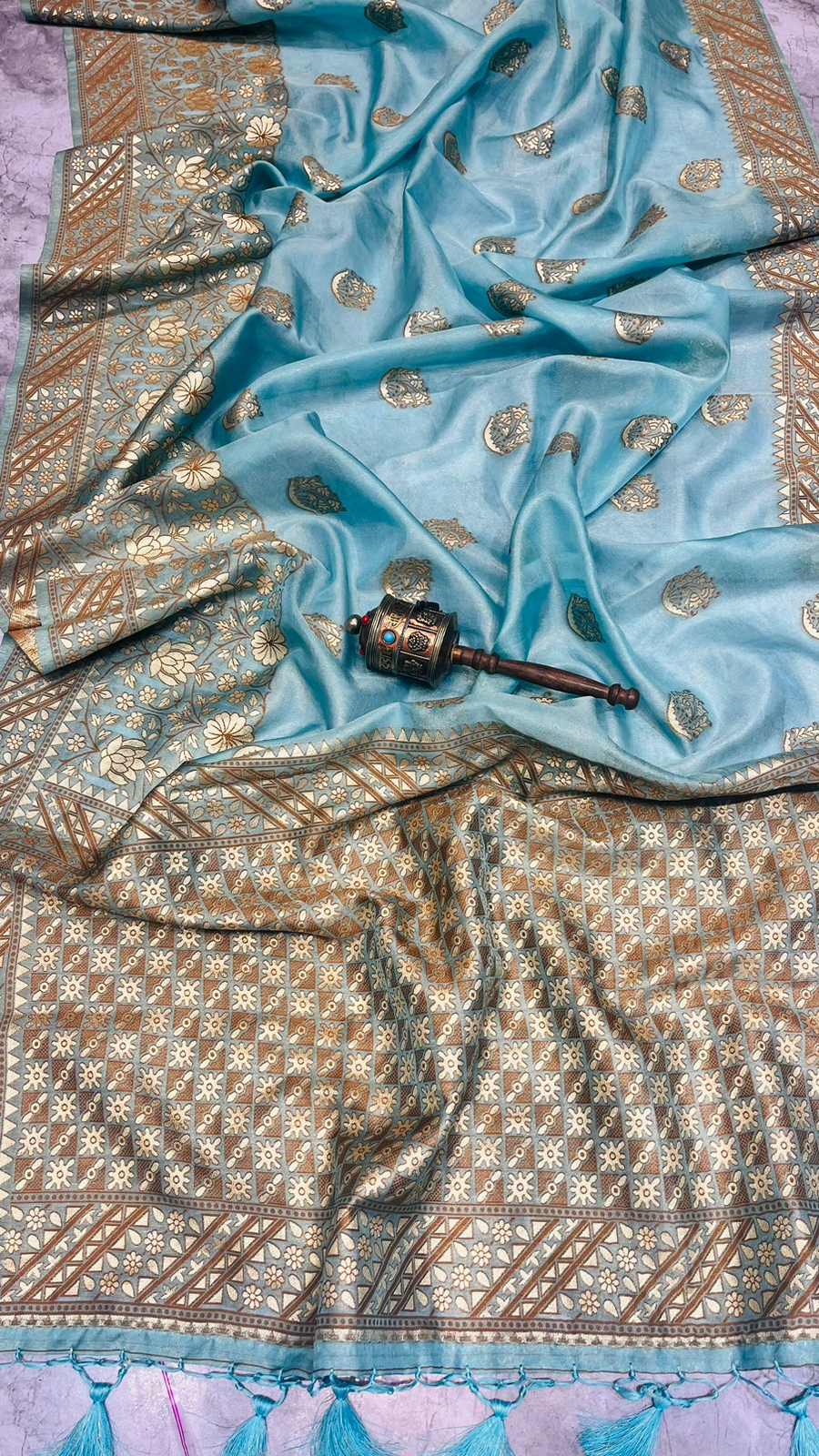 Pure Banarasi Tissue Silk All Over Copper Zari Weaved Saree