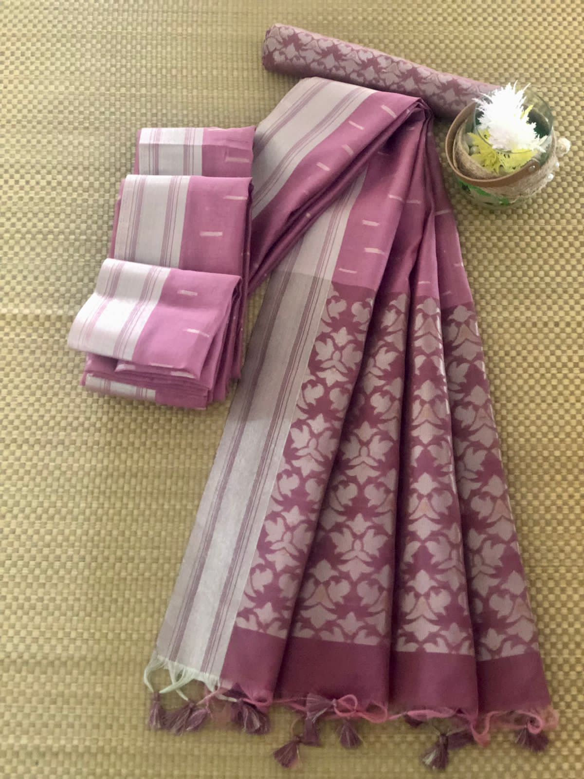 Pure Cotton All Over Silver Zari Weaved Rich Pallu Saree
