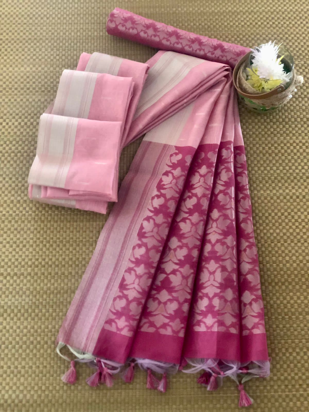Pure Cotton All Over Silver Zari Weaved Rich Pallu Saree