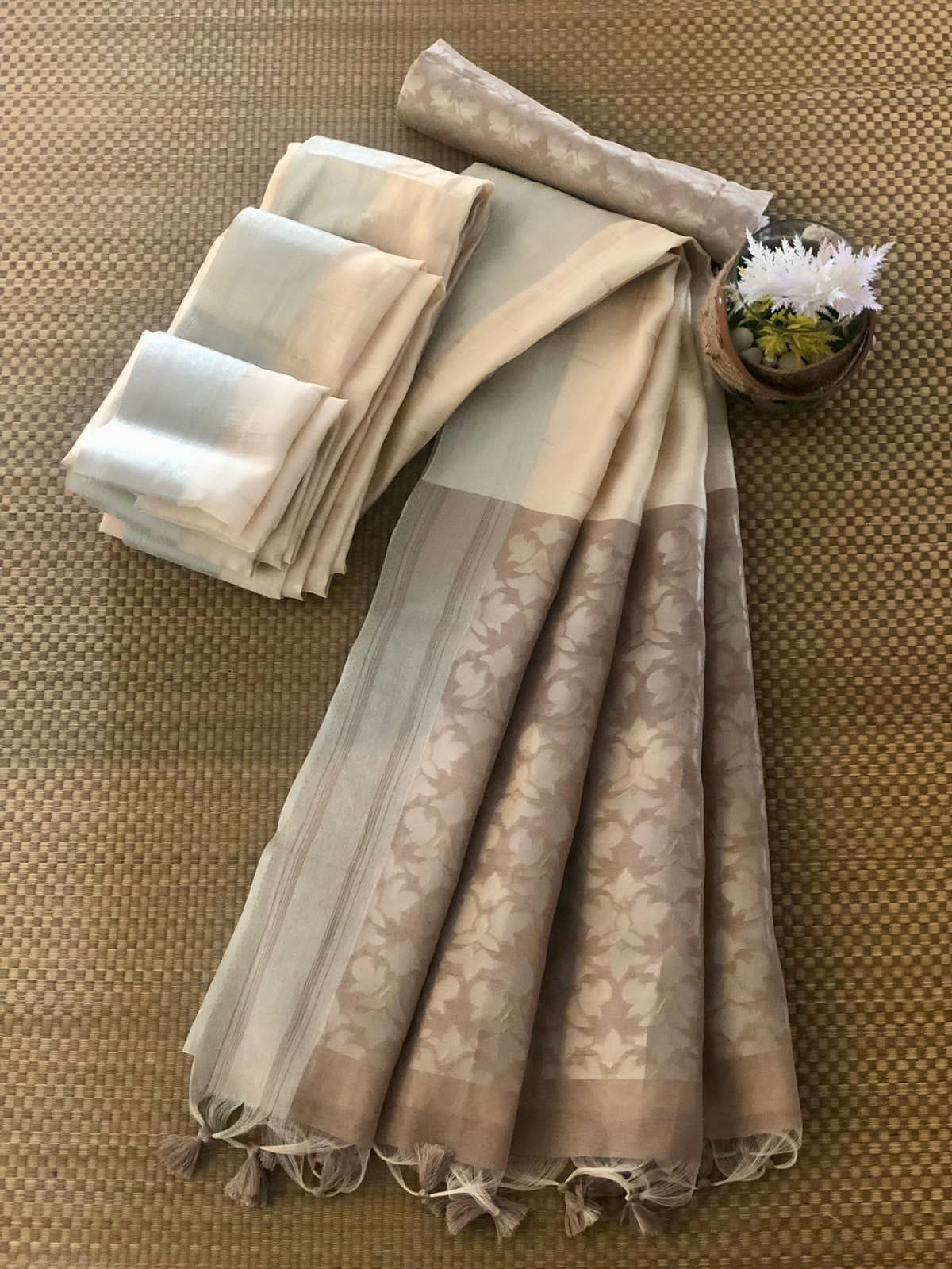 Pure Cotton All Over Silver Zari Weaved Rich Pallu Saree
