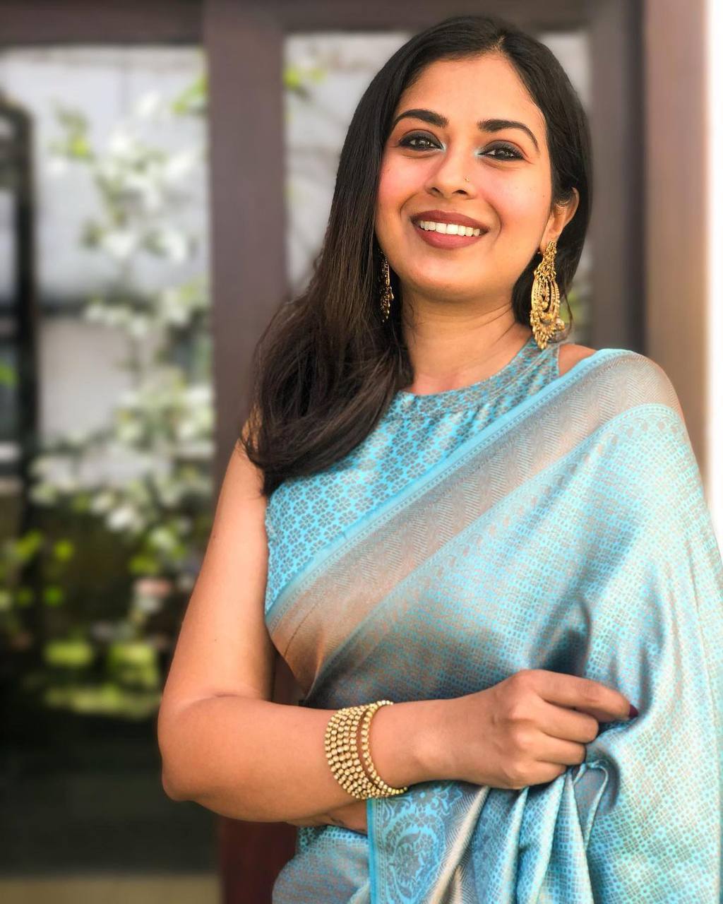 Sky Blue Kanjivaram Silk All Over Zari Weaved Saree