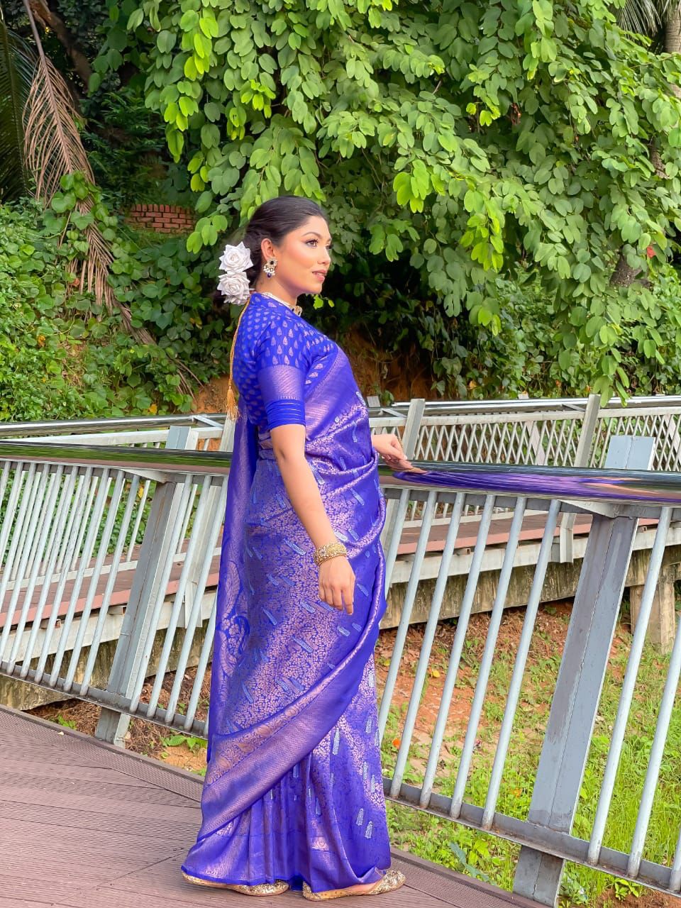 Royal Blue Pure Banarasi Silk All Over Zari Meena Weaved Saree
