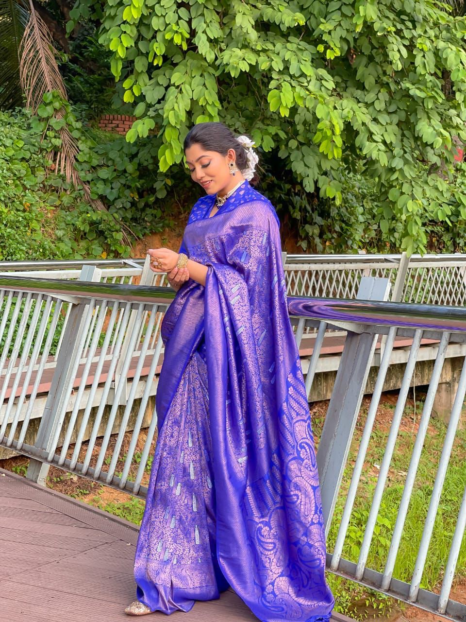 Royal Blue Pure Banarasi Silk All Over Zari Meena Weaved Saree