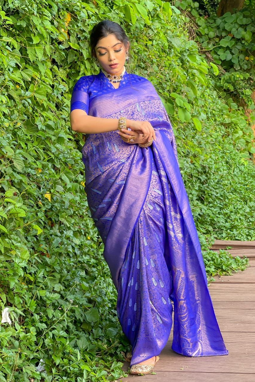 Royal Blue Pure Banarasi Silk All Over Zari Meena Weaved Saree
