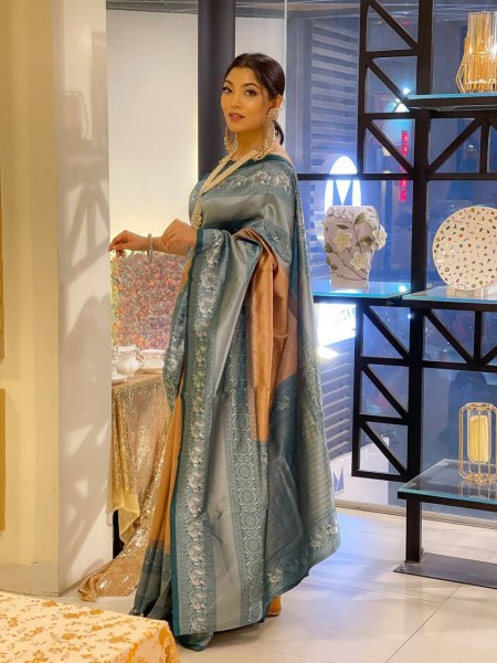 Image of Pure Banarasi Silk Silver Zari Weaved Saree