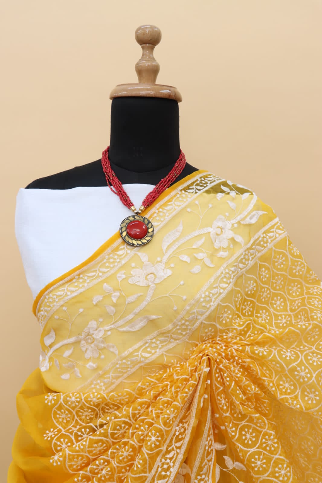 Pure Organza Silk All Over Chikankari Work Saree