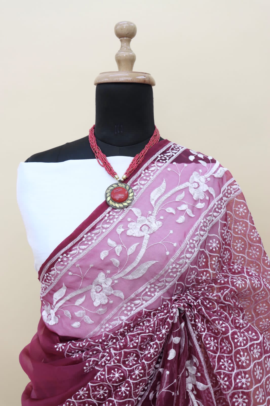 Pure Organza Silk All Over Chikankari Work Saree