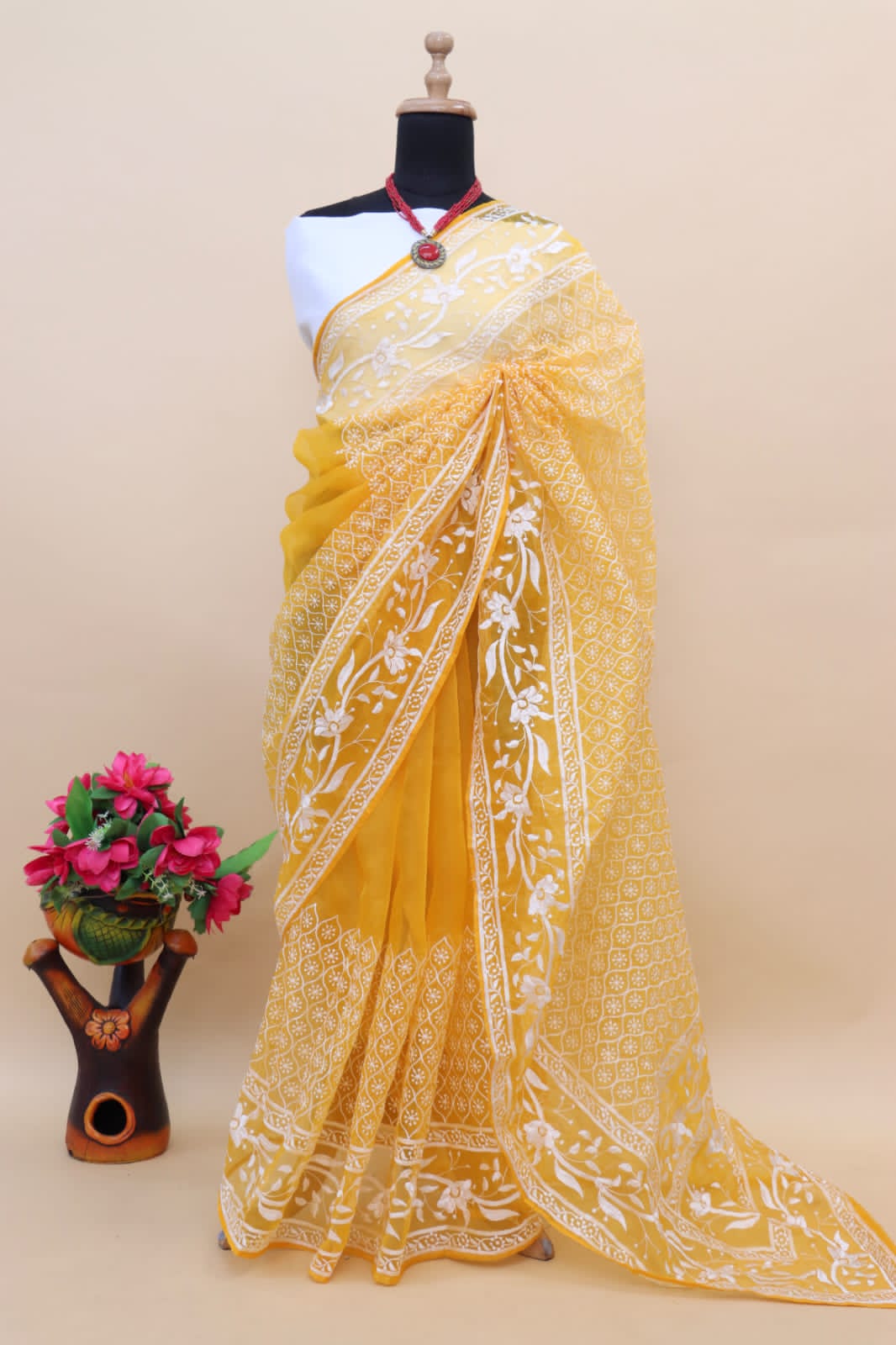 Pure Organza Silk All Over Chikankari Work Saree