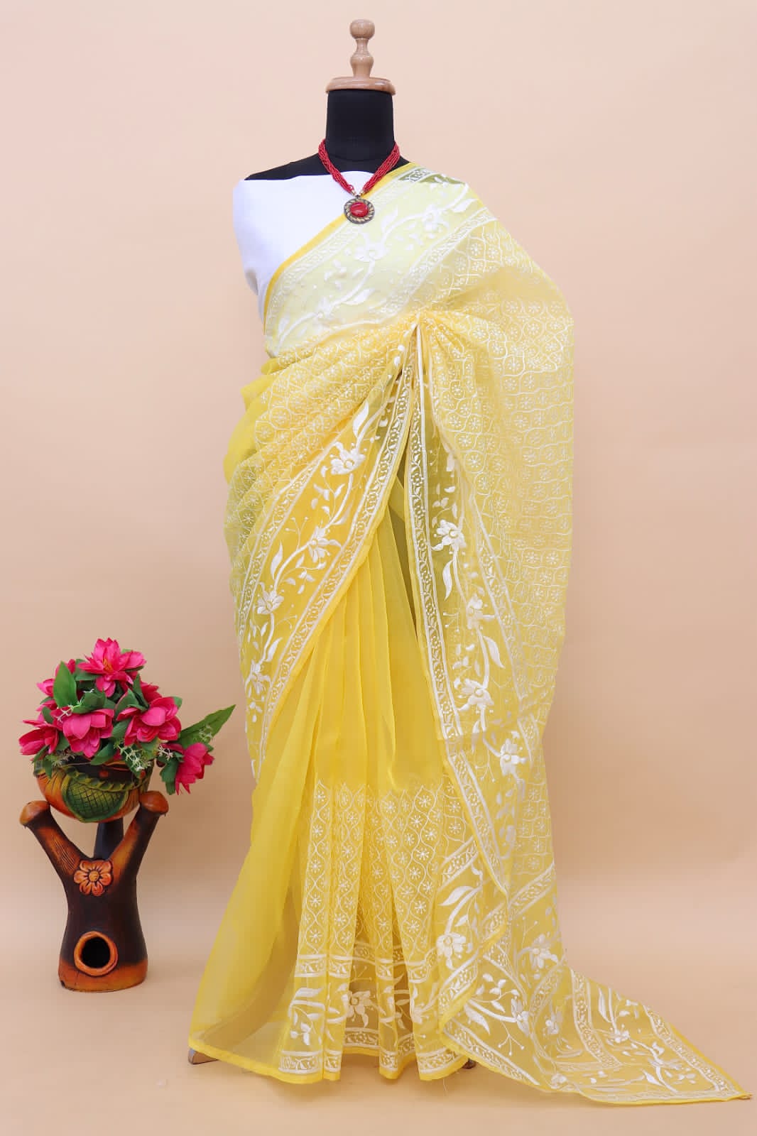 Pure Organza Silk All Over Chikankari Work Saree