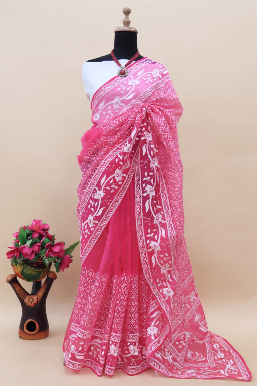 Pure Organza Silk All Over Chikankari Work Saree