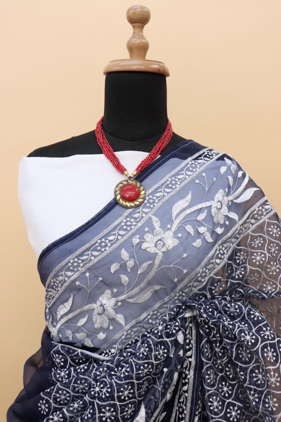 Pure Organza Silk All Over Chikankari Work Saree