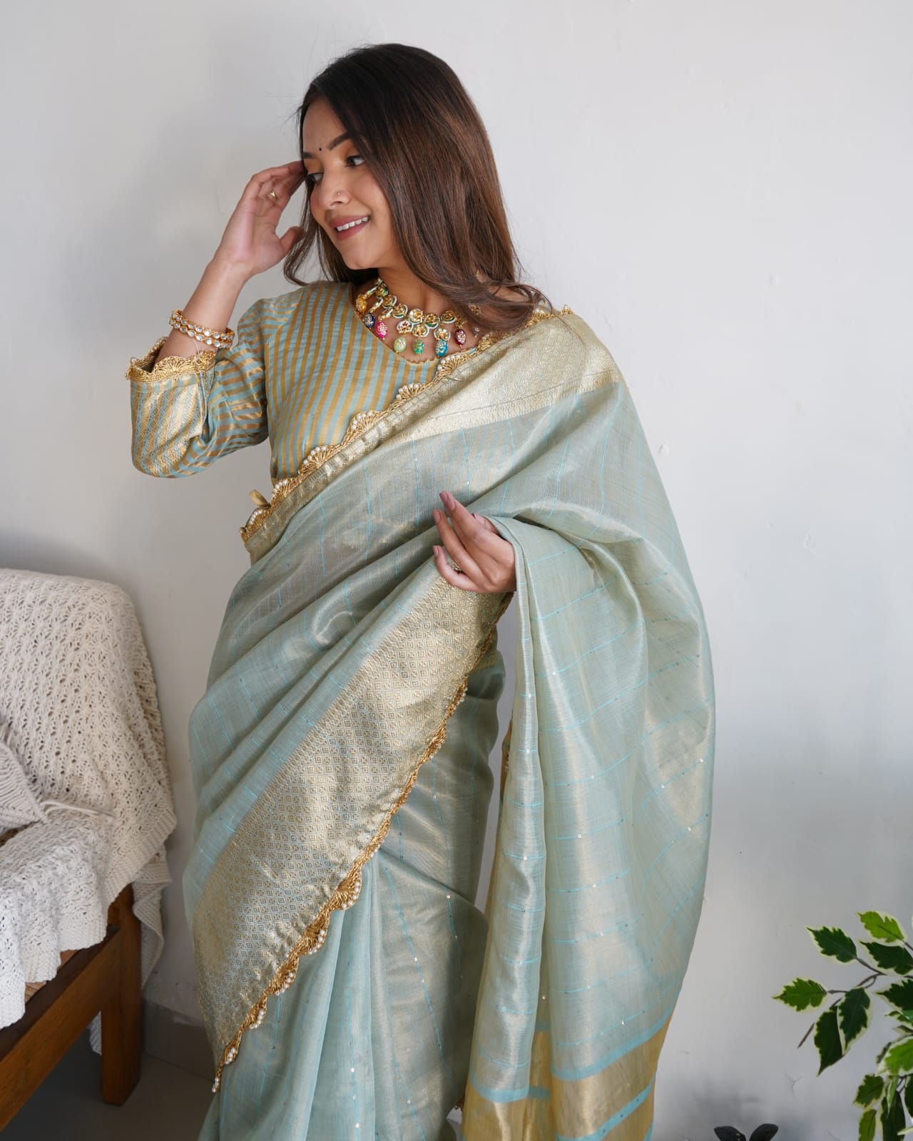 Cotton Silk All Over Zari Weaved With Lace Border Saree