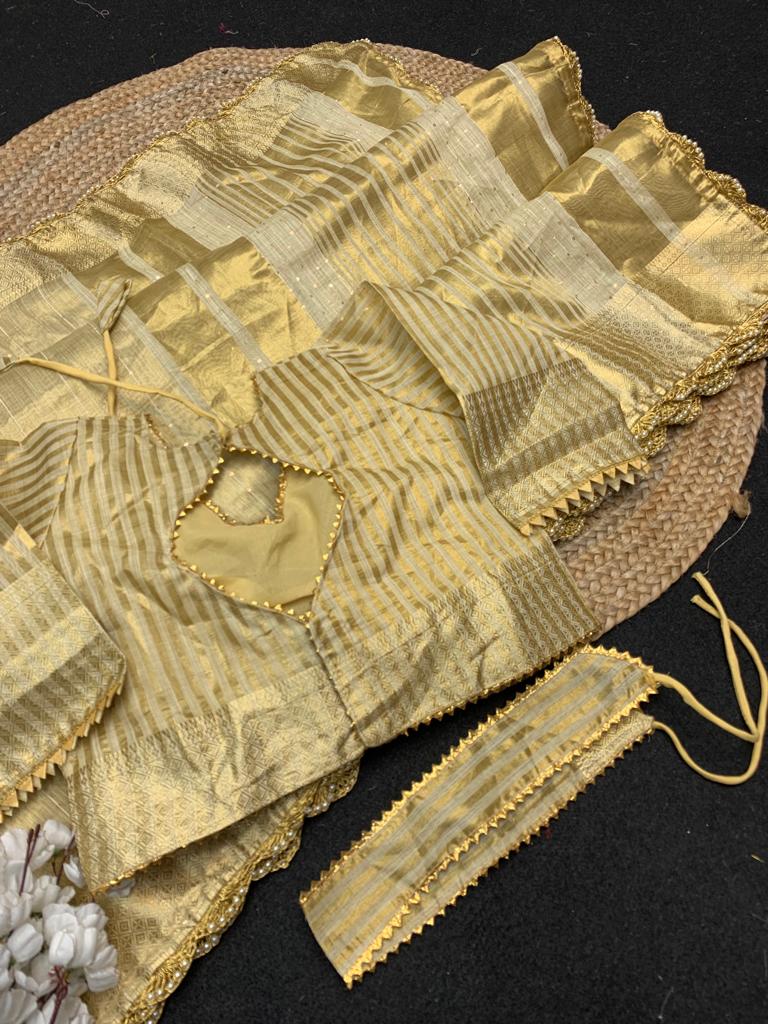 Cotton Silk All Over Zari Weaved With Lace Border Saree