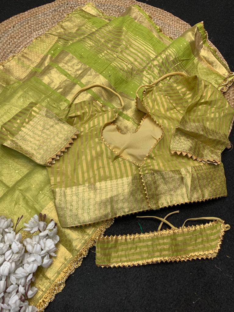 Cotton Silk All Over Zari Weaved With Lace Border Saree
