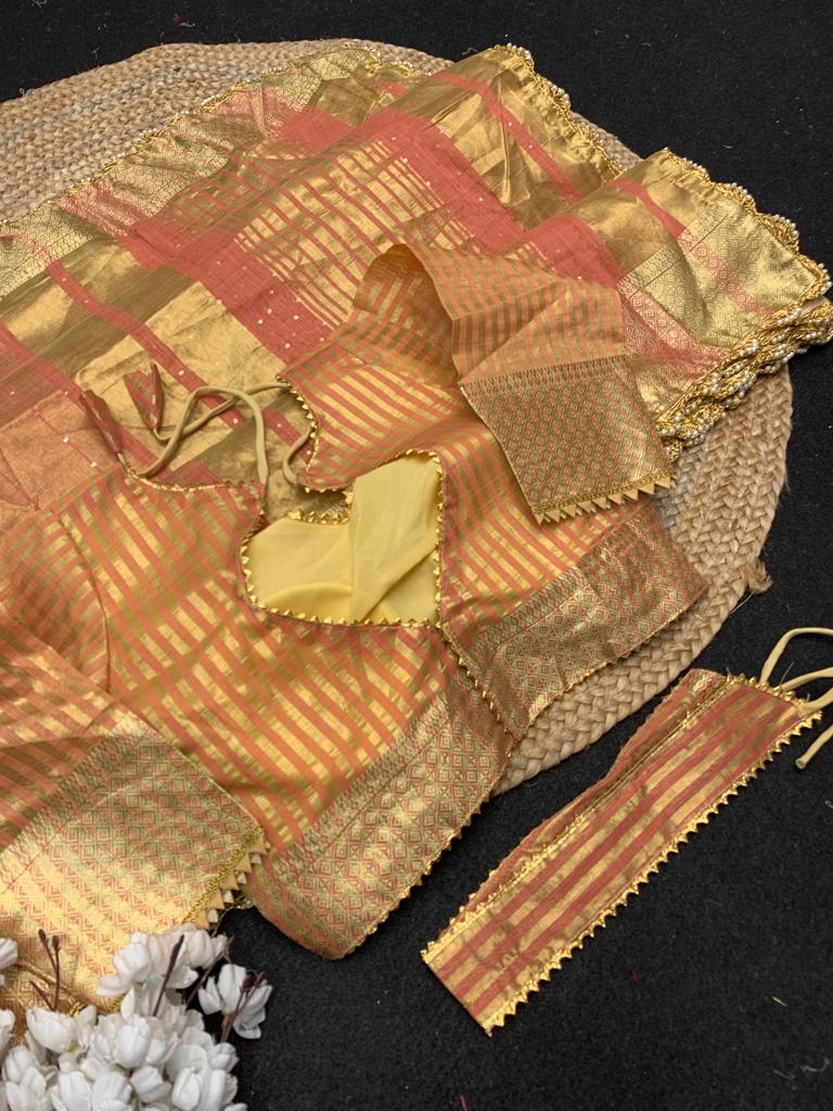 Cotton Silk All Over Zari Weaved With Lace Border Saree