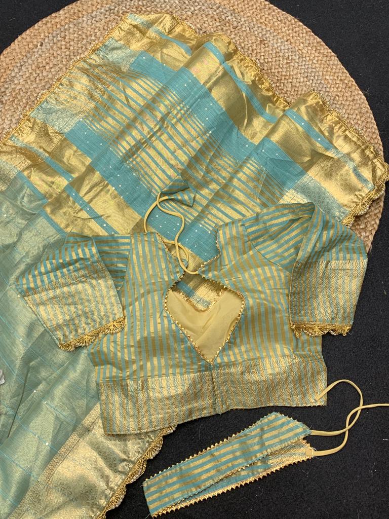 Cotton Silk All Over Zari Weaved With Lace Border Saree