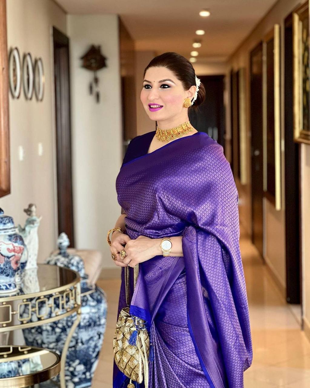 Dark Blue Pure Banarasi Silk All Over Silver Zari Weaved Rich Pallu Saree