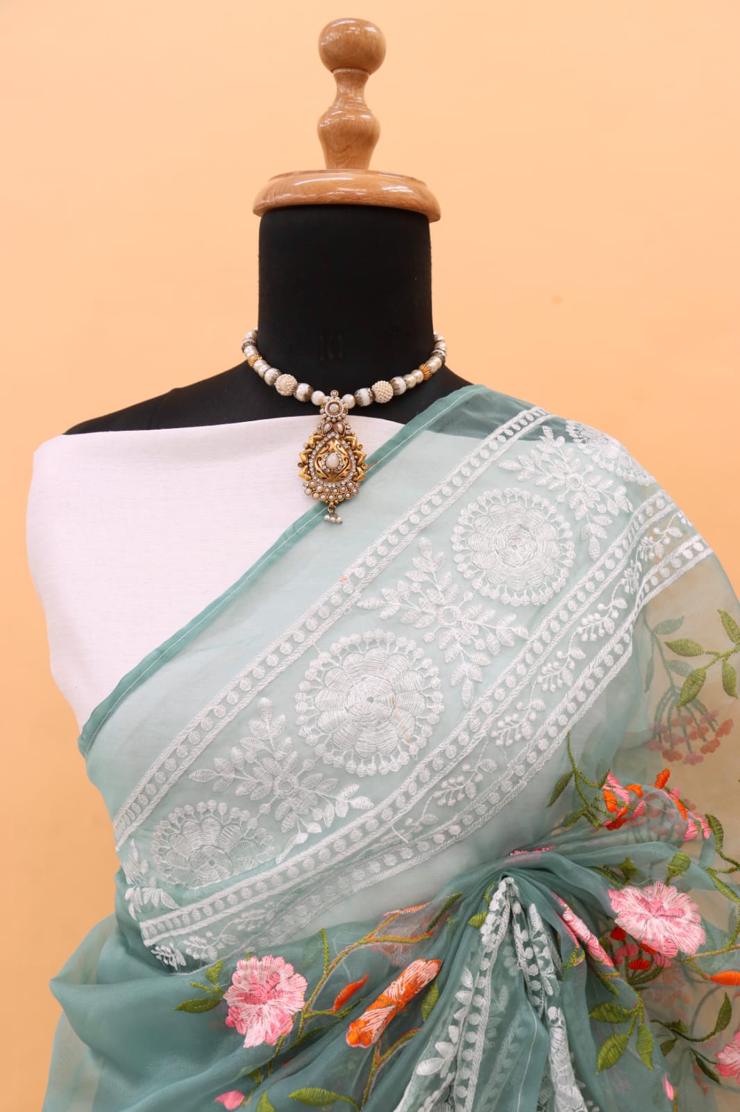 Pure Organza Silk Lucknawi Chikankari Border