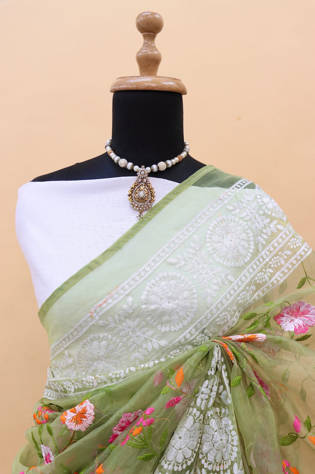 Pure Organza Silk Lucknawi Chikankari Border