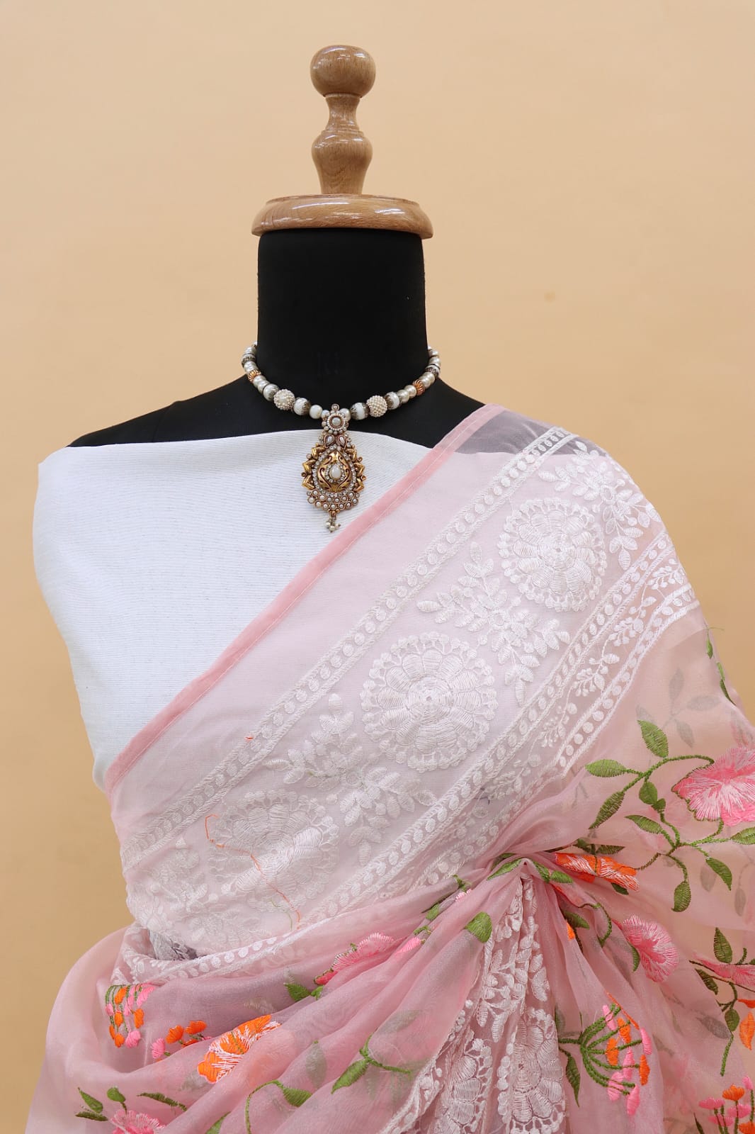 Pure Organza Silk Lucknawi Chikankari Border