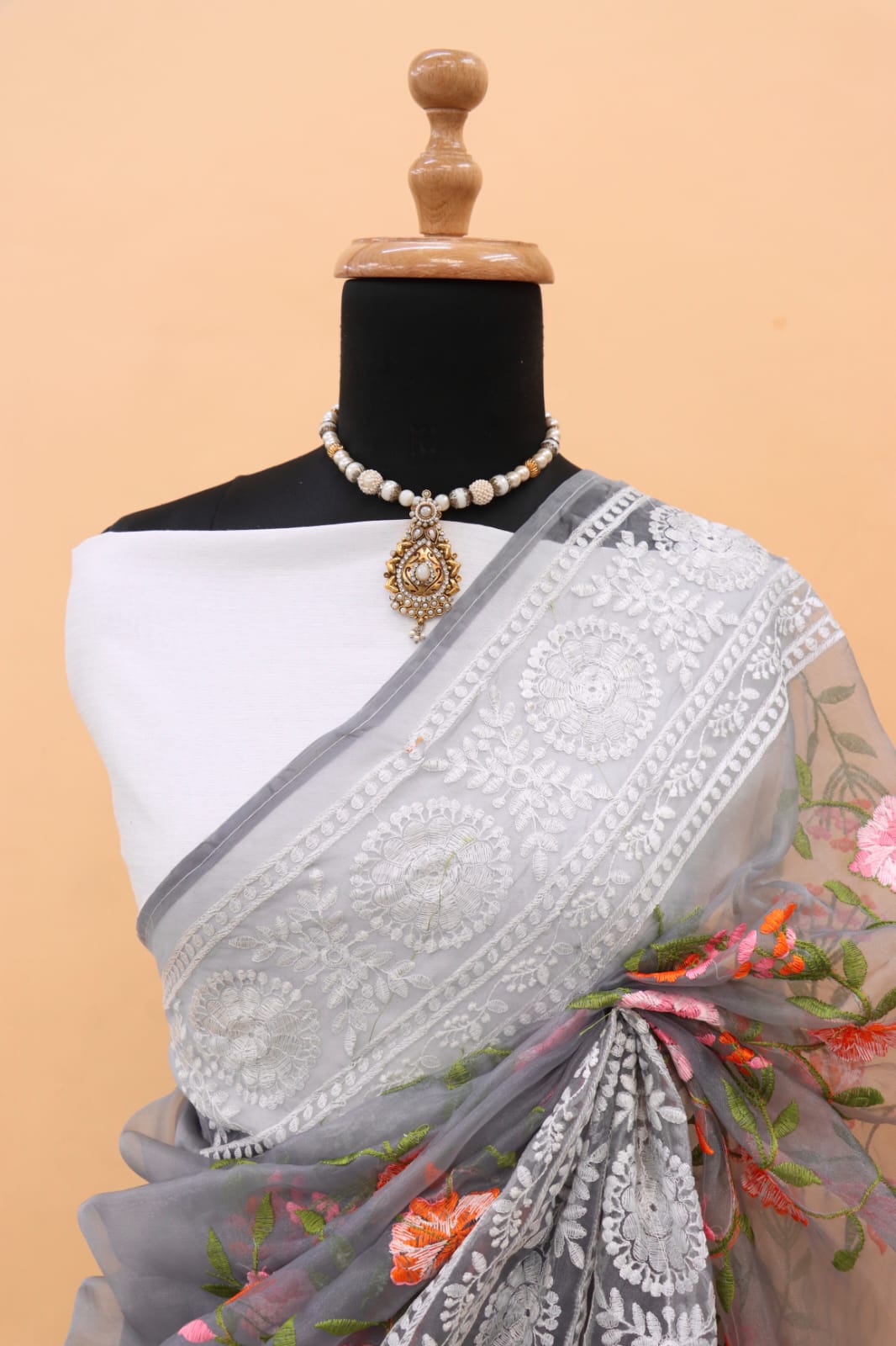 Pure Organza Silk Lucknawi Chikankari Border