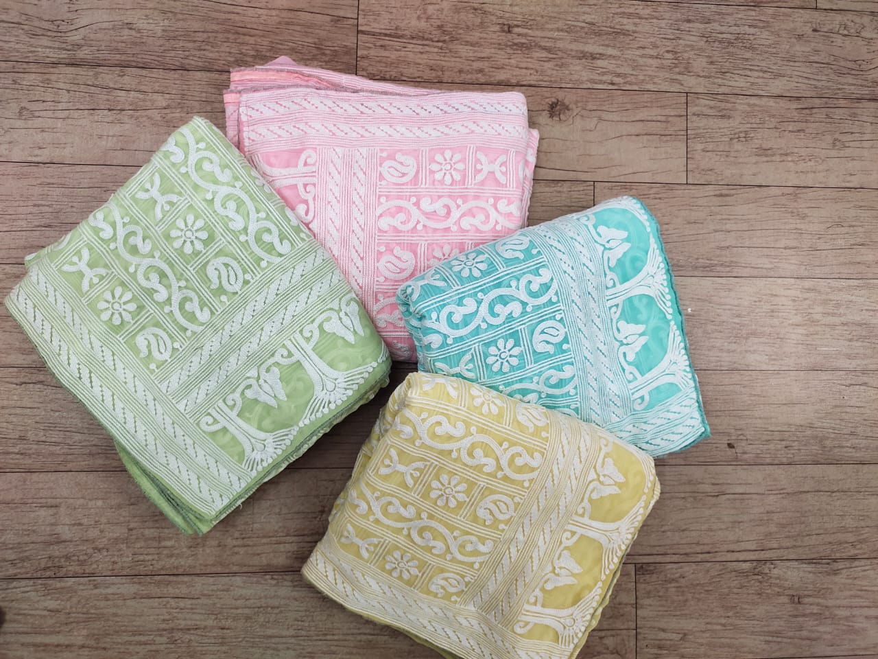 Pure Organza Silk Digital Lucknavi Chikan Work Saree