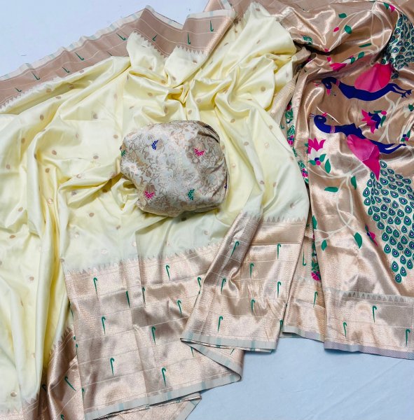 Image of Pure Banarasi Paithani Silk Rich Zari Weaved Saree