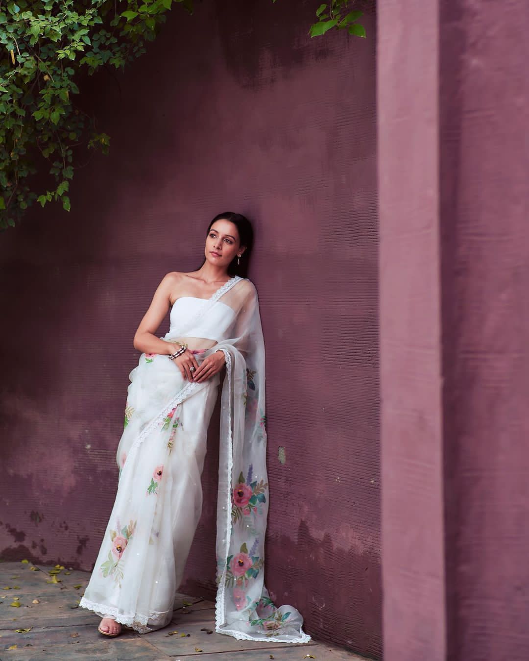 White Pure Organza Silk Digital Printed With Lace Border Saree