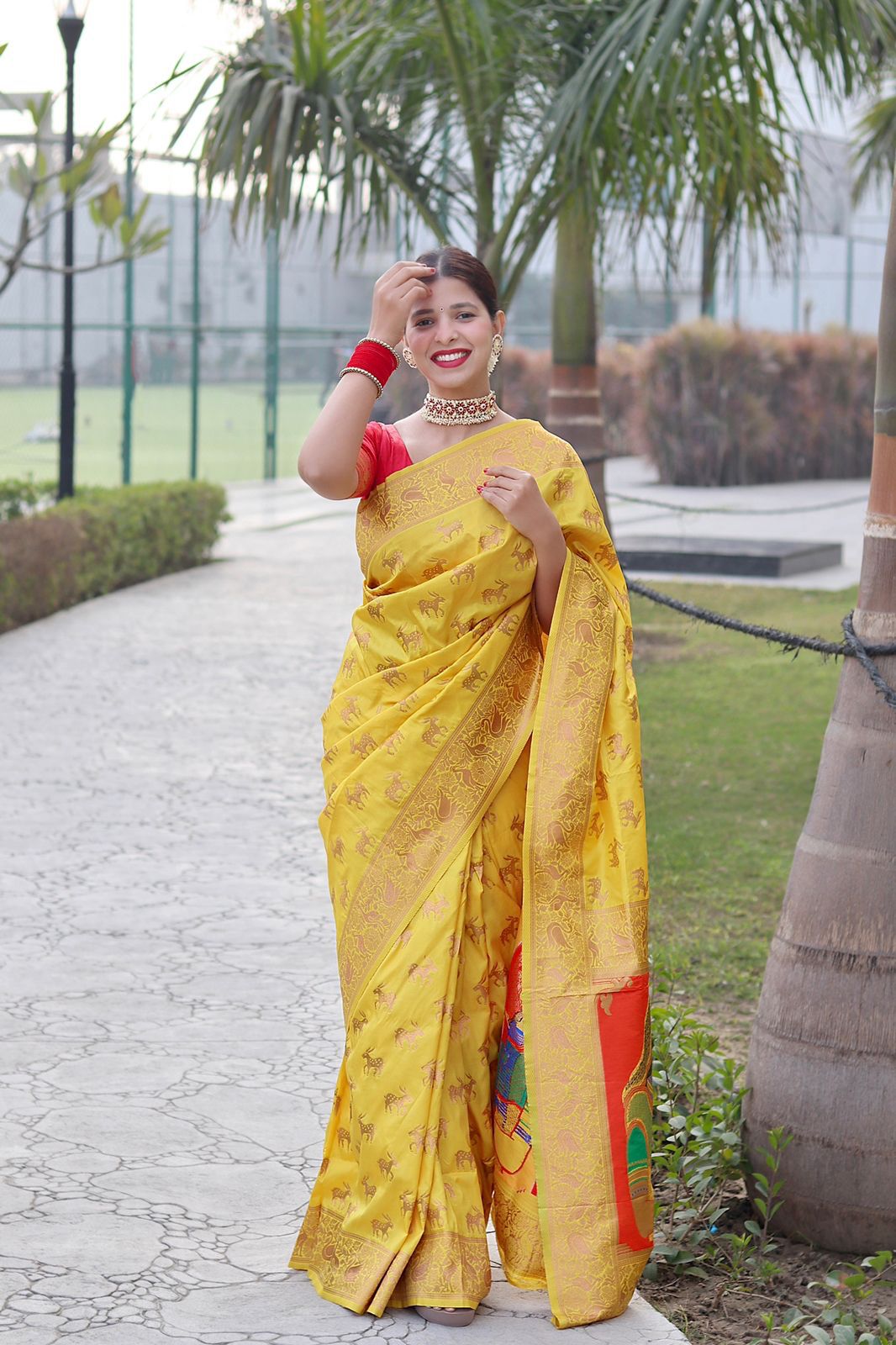 Pure Banarasi Silk Paithani All Over Copper Zari Weaved Saree