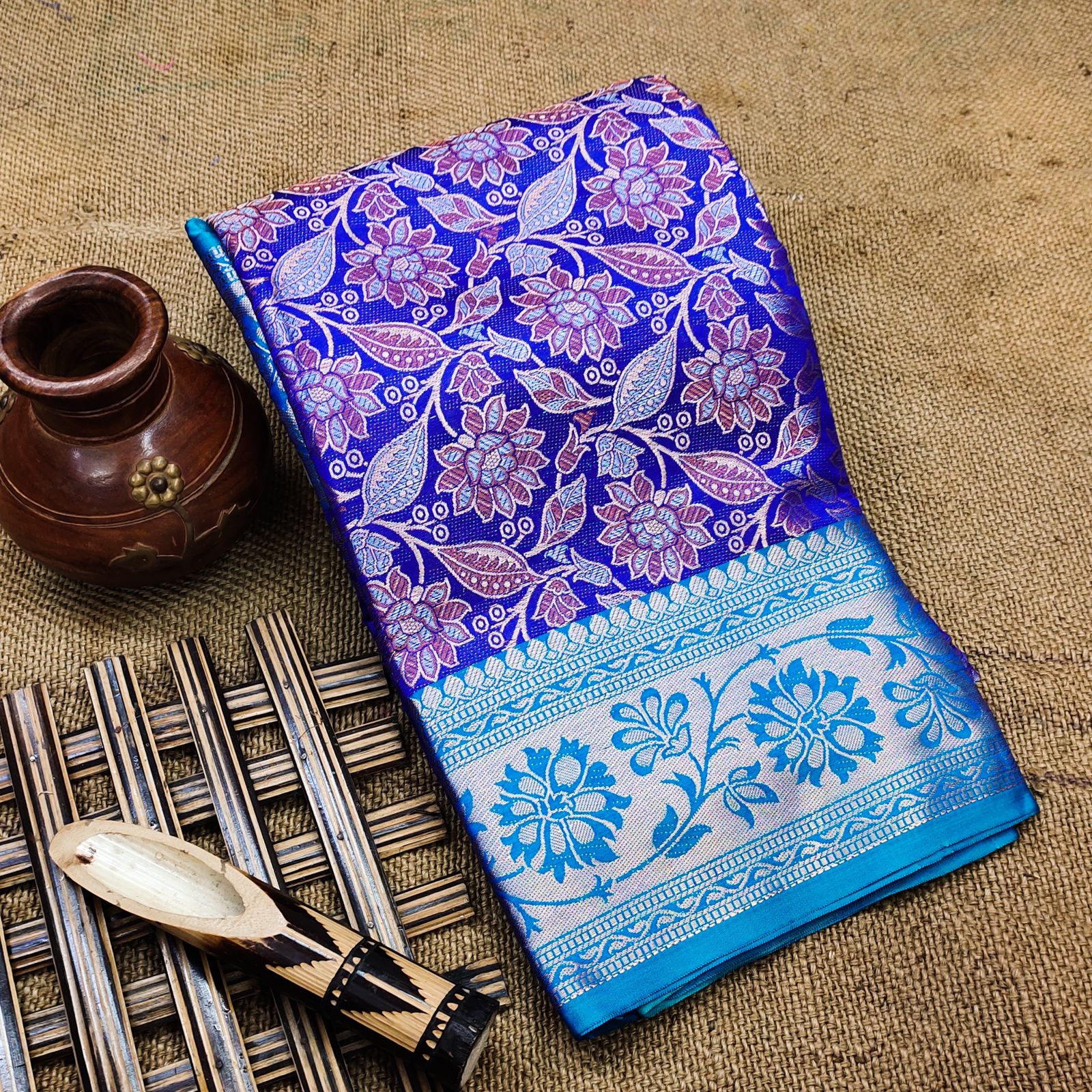 Pure Banarasi Silk All Over Dual Color Zari Weaved Saree