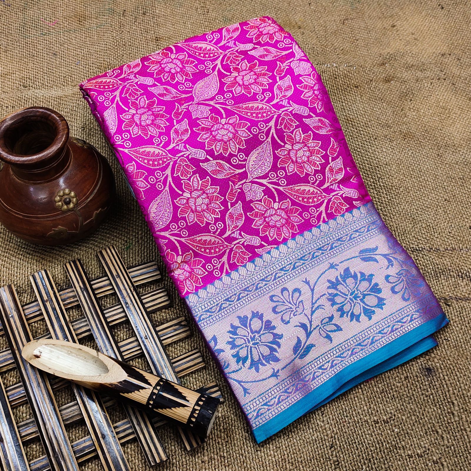 Pure Banarasi Silk All Over Dual Color Zari Weaved Saree