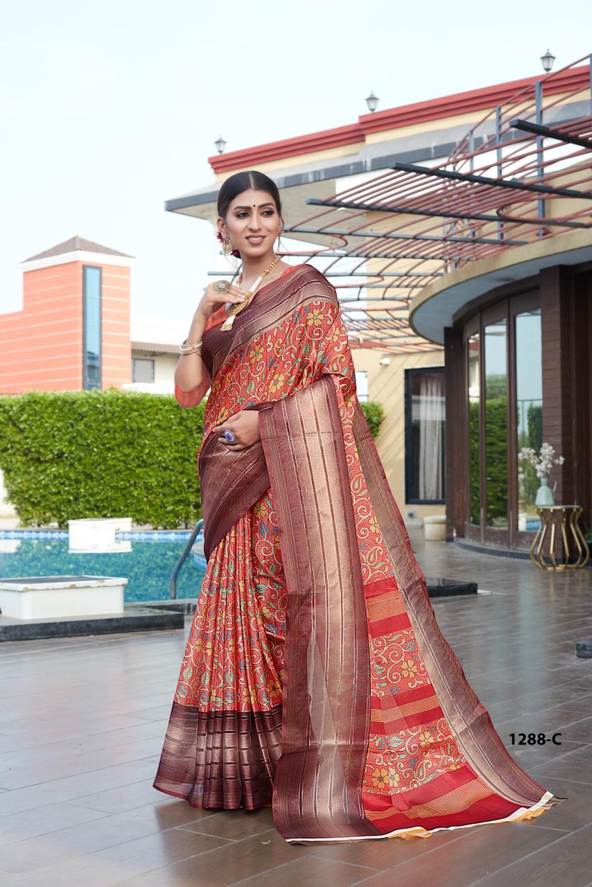 Ultra Soft Cotton Kalamkari Print With Jacqard Border