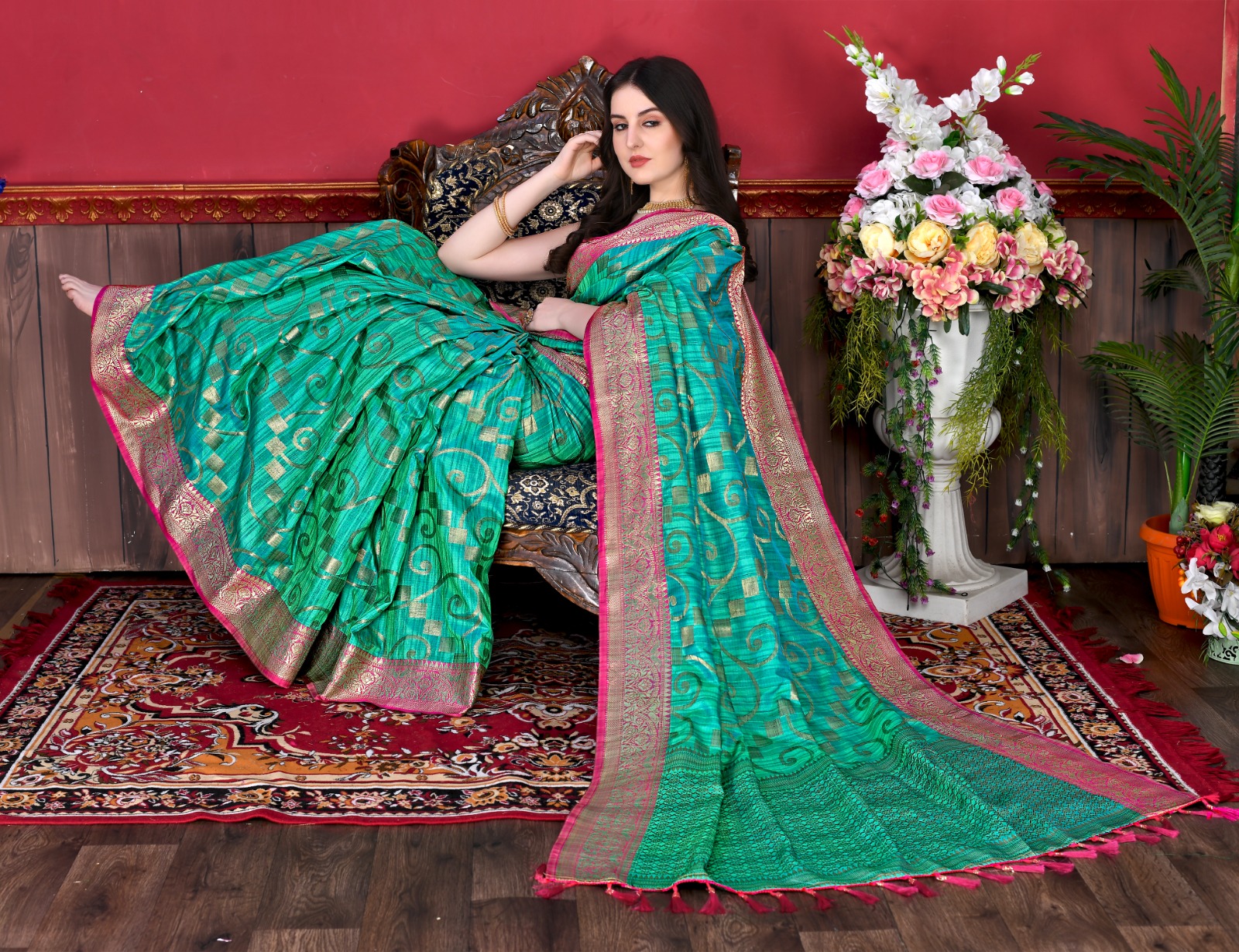 Banarasi Silk All Over Rich Zari Weaved Body And Pallu Saree