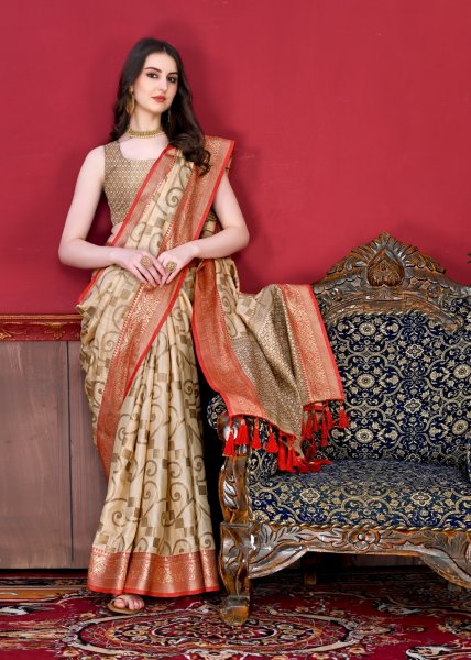 Image of Banarasi Silk All Over Rich Zari Weaved Body And Pallu Saree