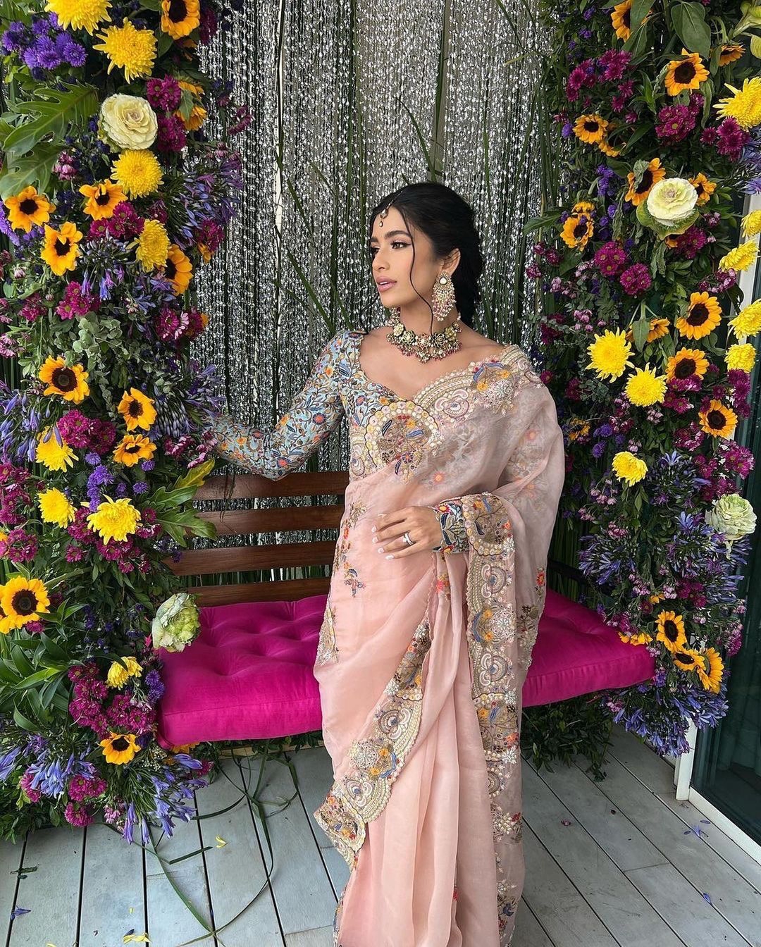 Organza Silk Multi Thread Embroidered Cutwork Saree