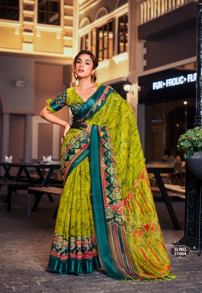 Image of Cotton Silk Satin Patta Digital Printed Saree