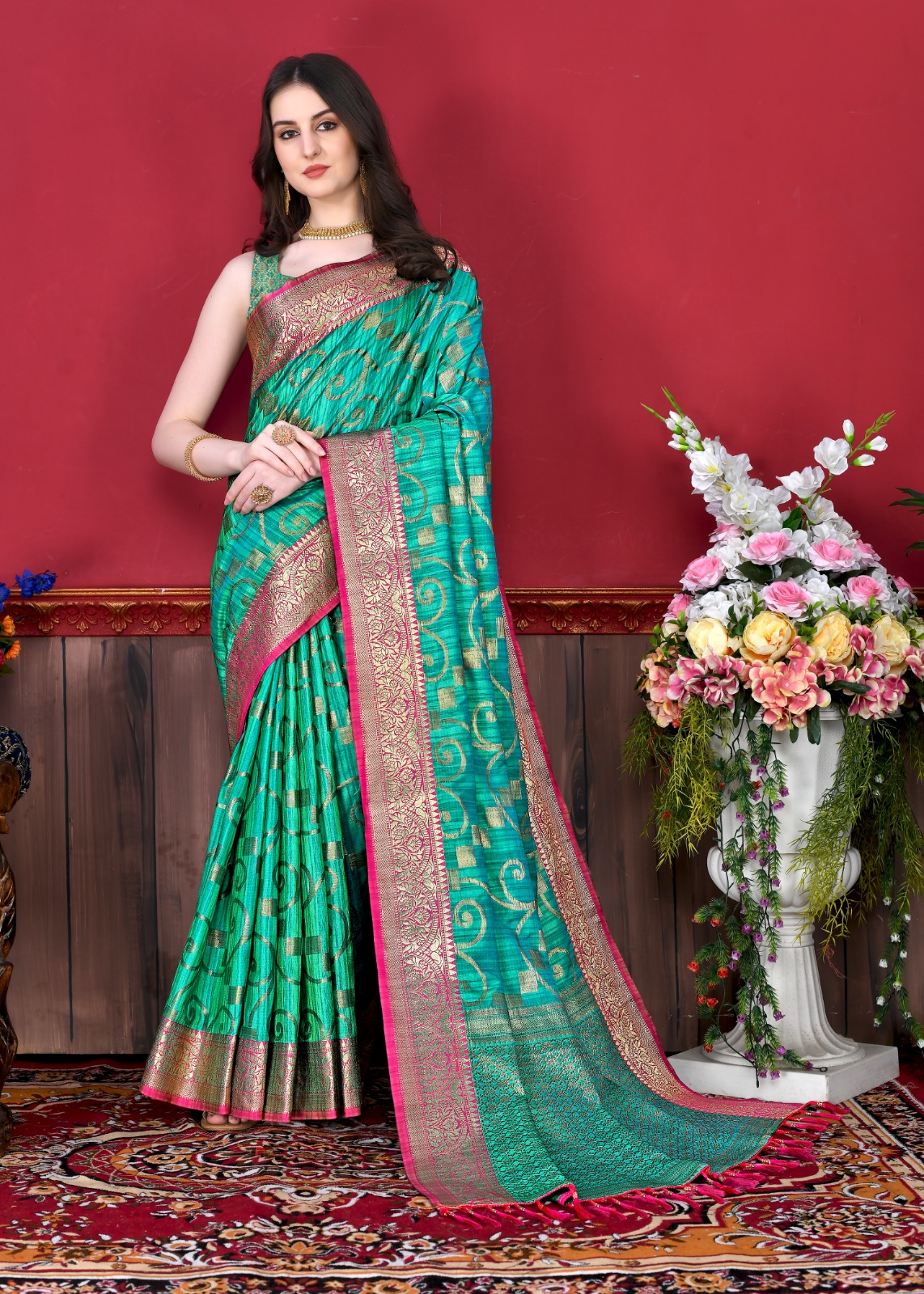 Banarasi Silk All Over Rich Zari Weaved Body And Pallu Saree