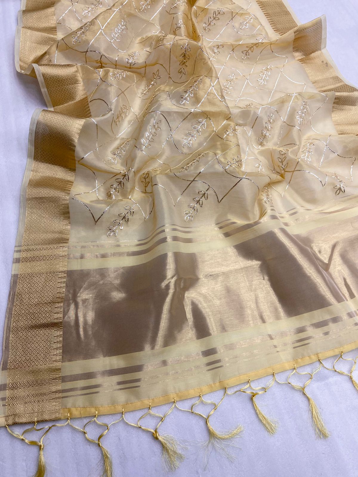 Pure Organza Silk All Over Embroidery With Zari Border