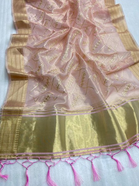Image of Pure Organza Silk All Over Embroidery With Zari Border
