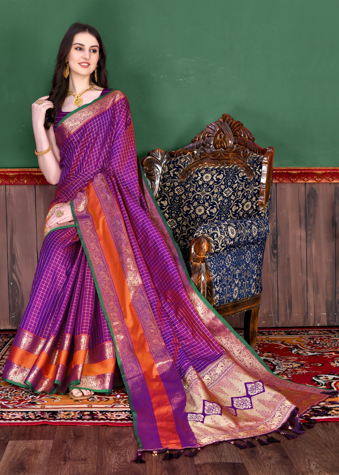 Pure Banarasi Silk All Over Zari Weaved Check Saree