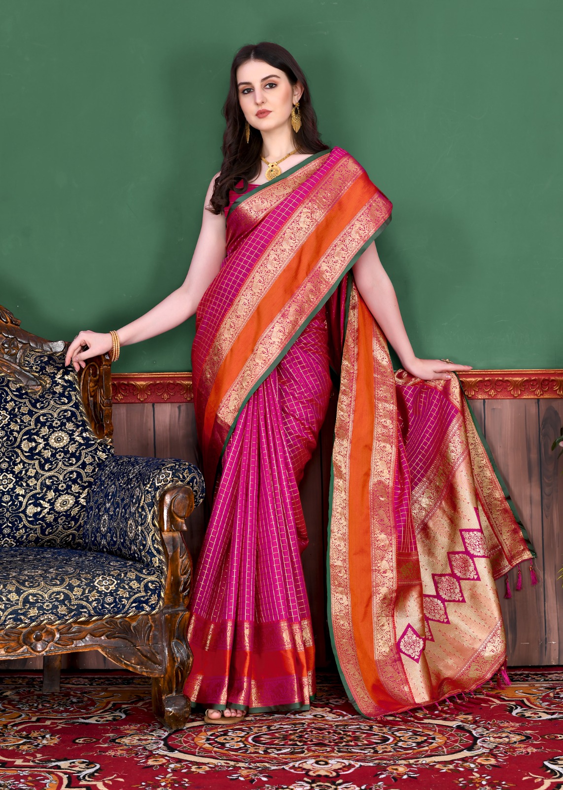 Pure Banarasi Silk All Over Zari Weaved Check Saree