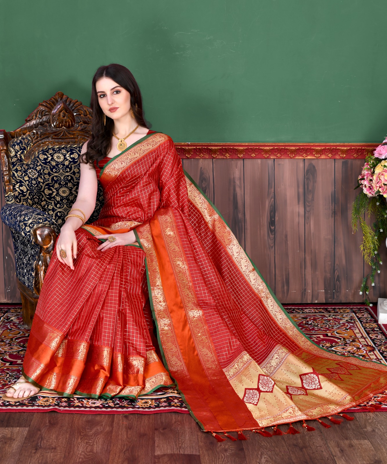 Pure Banarasi Silk All Over Zari Weaved Check Saree