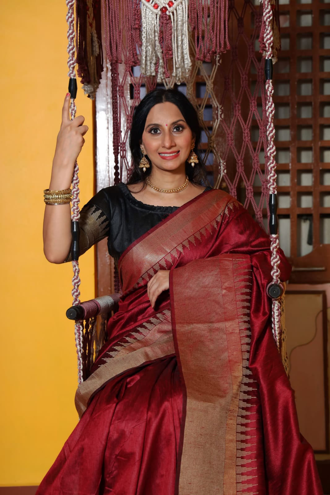 Banarasi Cotton Silk Temple Border Saree