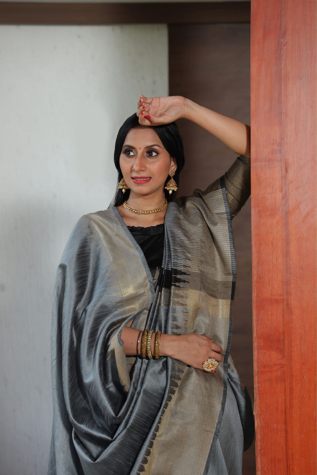 Banarasi Cotton Silk Temple Border Saree