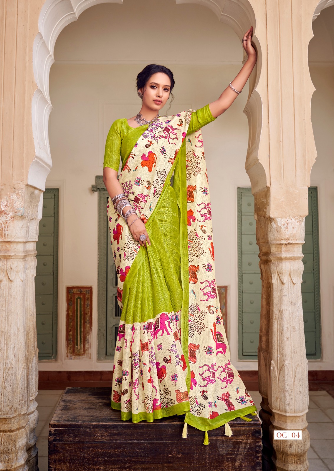 Cotton Silk Kota Dual Shade Digital Printed Saree With Tassels